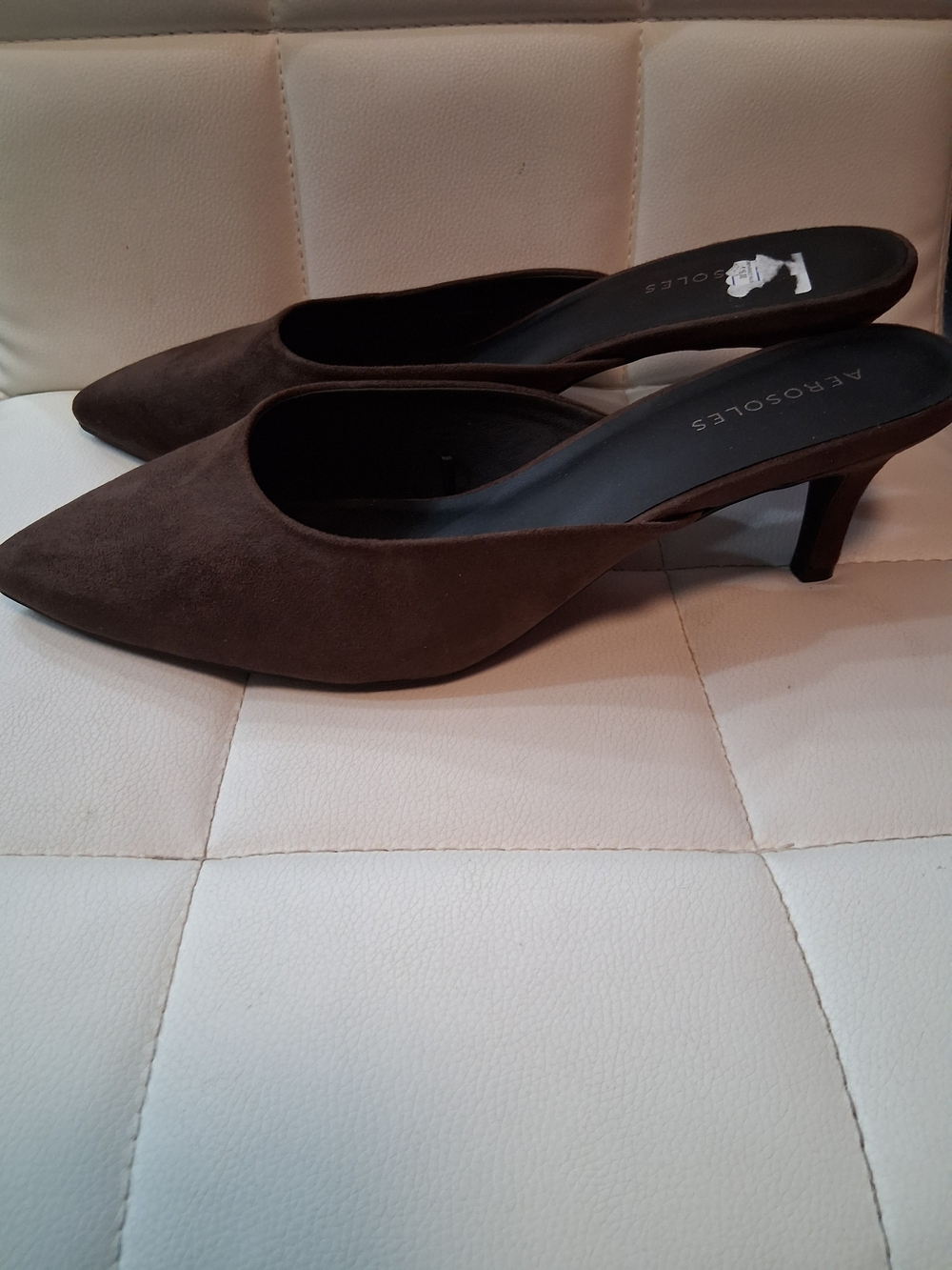 Aerosoles Brown Suede Pointed-Toe Slide In Mules Heels Size 11 - Picture 2 of 5
